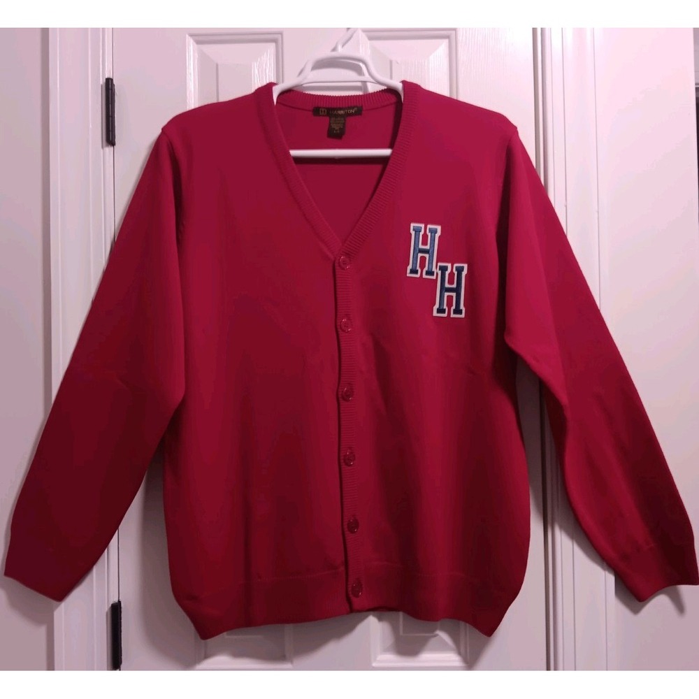 Harriton Mens Pilbloc V-Neck Button Cardigan Sweater Red Embroidered M425 Large